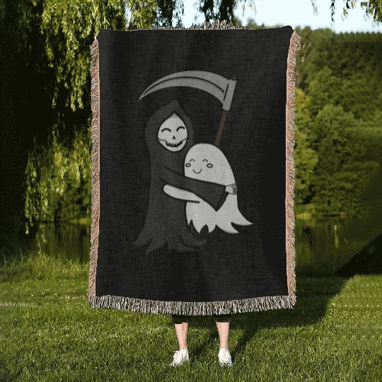 Grim Reaper & Ghost Hug | Friendship | Azrael Woven Blankets