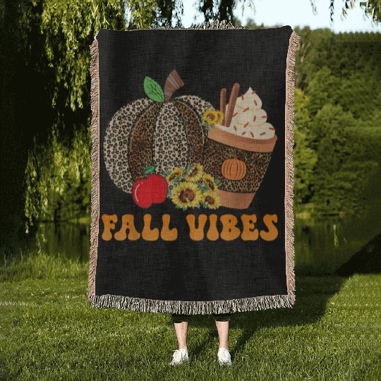 Groovy Fall Vibes Teacher Life Pumpkin Woven Blankets
