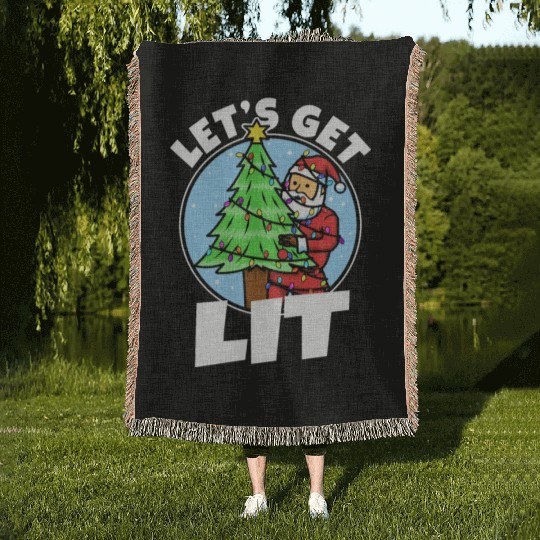 Lets get lit christmas Woven Blankets