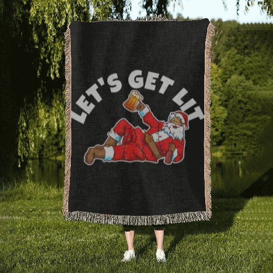 Lets get lit christmas Woven Blankets