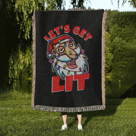 Lets get lit christmas Woven Blankets