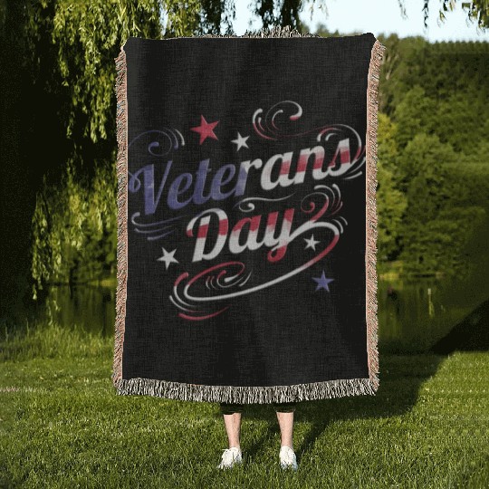 US Flag Colored Logo For Veterans Day Woven Blankets