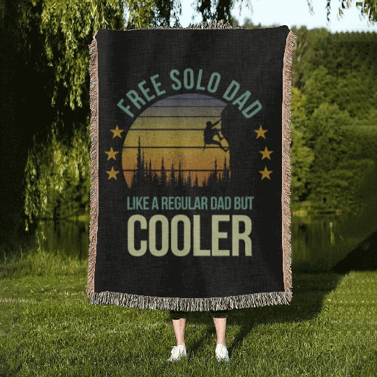 Funny Free Solo Dad Cool Rock Climbing Climber Woven Blankets
