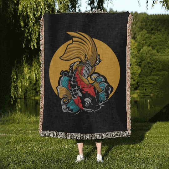 Japanese Koi Fish Woven Blankets