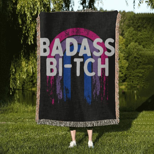 Badass Bi-tch Bisexual LGBTQ Bi Pride LGBT Woven Blankets