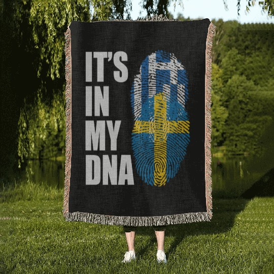 Greek And Swedish Mix Heritage DNA Flag Woven Blankets