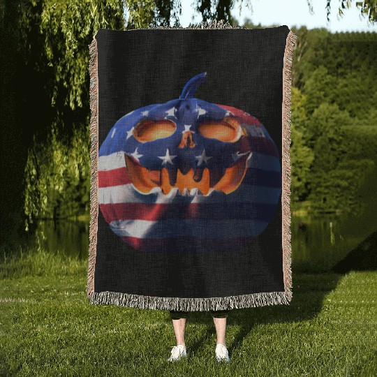 Halloween Pumpkin USA Woven Blankets