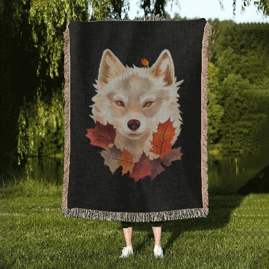 Wolf Autumn Woven Blankets