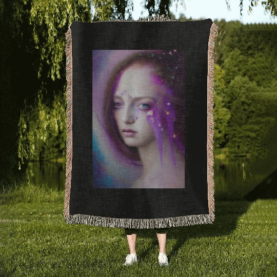 The Purple Haired Woman Woven Blankets