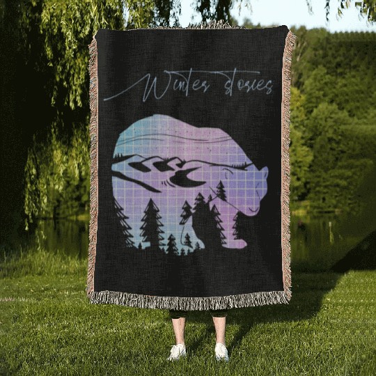 Winter stories Bear Trees Pastel Rainbow Woven Blankets