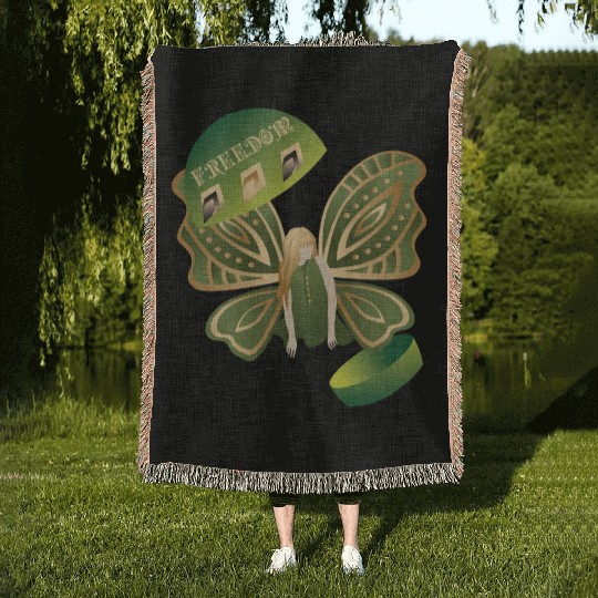 Abstract Woman Butterfly Freedom Green Woven Blankets