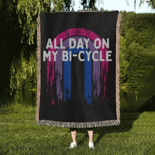 All Day on My Bi-Cycle Bisexual LGBTQ Bi Pride Woven Blankets