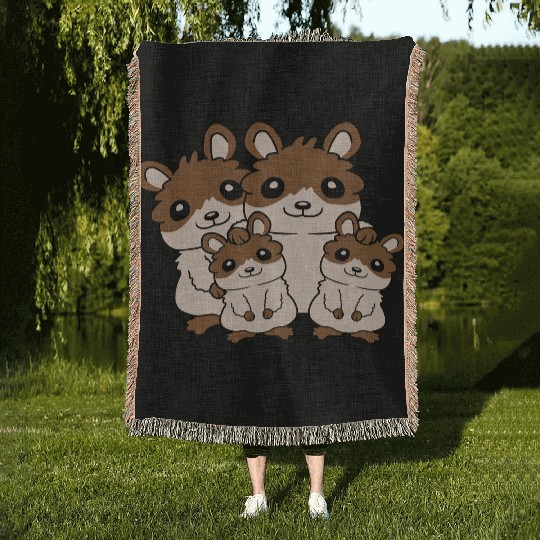 mom dad kids hamster Woven Blankets