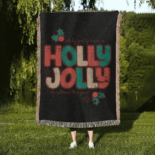 Holly jolly christmas Woven Blankets