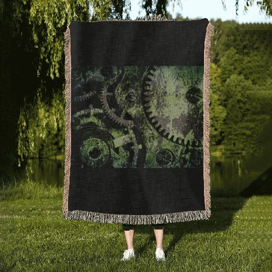 Clock Mechanism Copper Oxide Steampunk Abstract Woven Blankets