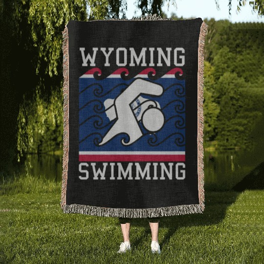 Wyoming Flag Swimming Team Swim Swimmer US State Woven Blankets