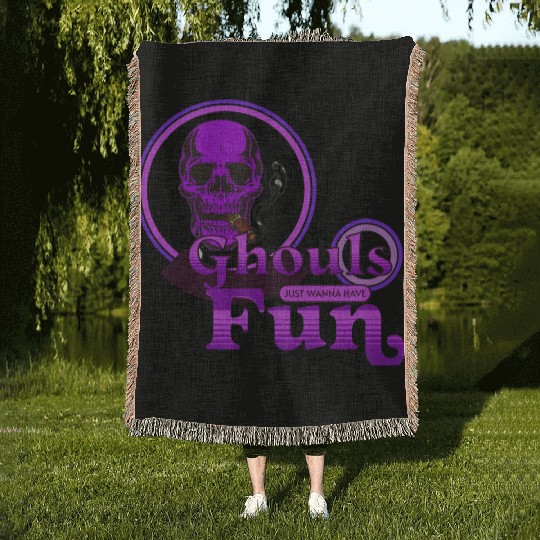Ghouls Just Wanna Have Fun Purple Halloween Woven Blankets