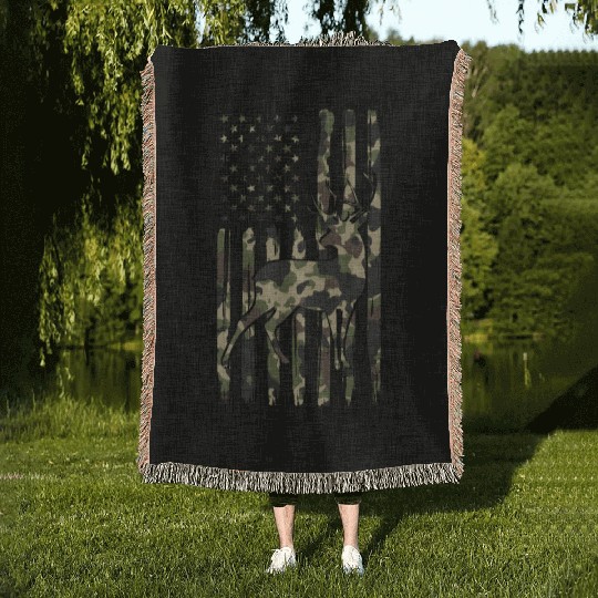 Deer Hunting Fast Food Camouflage USA Flag Woven Blankets