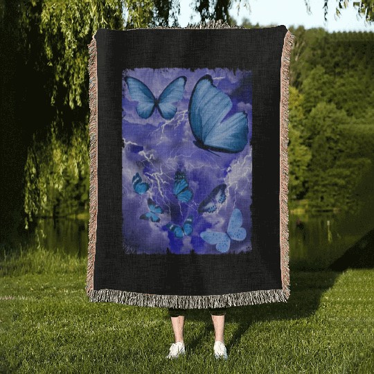 Blue Butterflies Lightning Butterfly Lover Woven Blankets