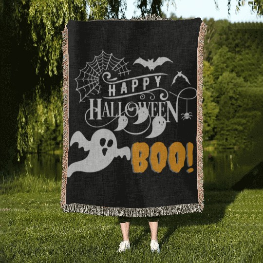 Boo scary Halloween Woven Blankets
