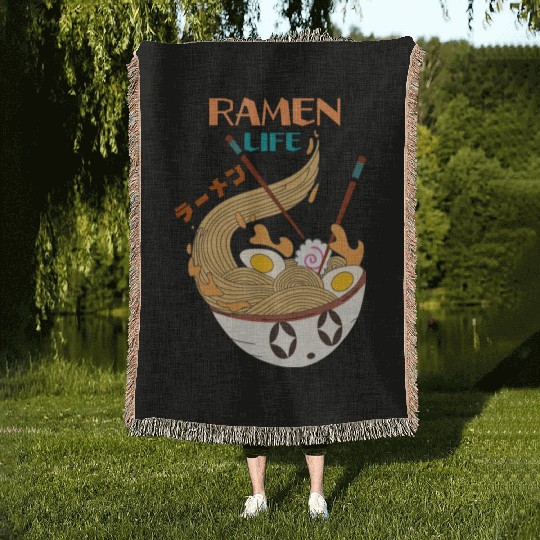 Ramen Mushroom Crossword-japanese noodles Woven Blankets