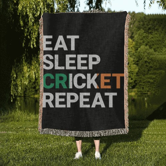 Eat Sleep Cricket Repeat Ireland Flag Sports Gift Woven Blankets