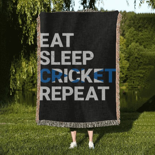 Eat Sleep Cricket Repeat Scotland Flag Sports Gift Woven Blankets