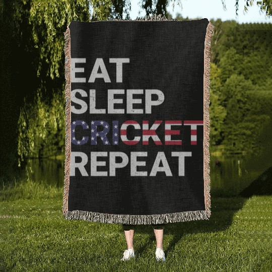Eat Sleep Cricket Repeat USA Flag Sports Gift Woven Blankets