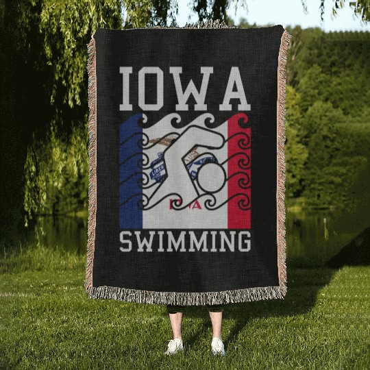 Iowa Flag Swimming Team Swim Swimmer US State Woven Blankets