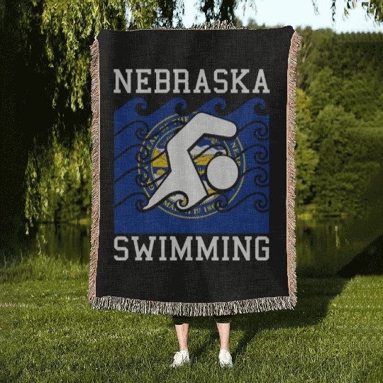 Nebraska Flag Swimming Team Swim Swimmer US State Woven Blankets