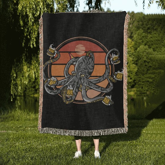 Beer Drinking Octopus Men Beer Lover Woven Blankets