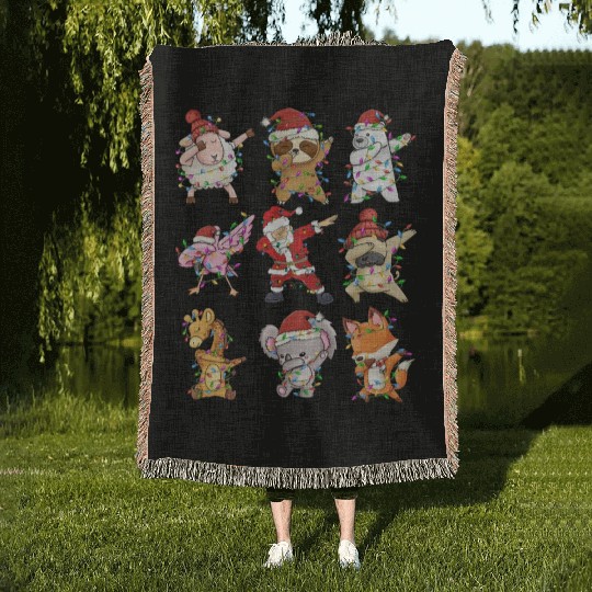 Dabbing Santa Animal Friends Christmas Kids Boys Woven Blankets