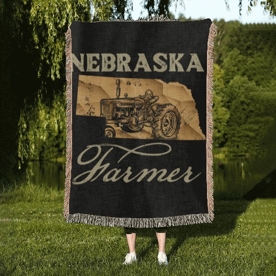 Nebraska Farmer Tractor Lover State Map Farming Lo Woven Blankets