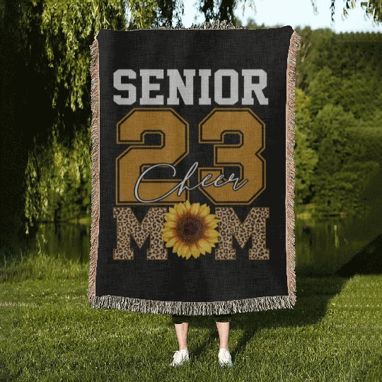 Cheer Mom Senior Class Of 2023 Sunflower Proud Mom Woven Blankets