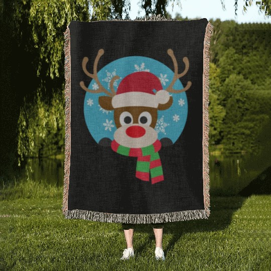 Cute Rudolph Red-Nosed Reindeer Christmas Design Woven Blankets
