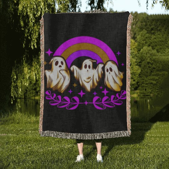 Halloween Woven Blankets, Ghost Rainbow Horror Spooky