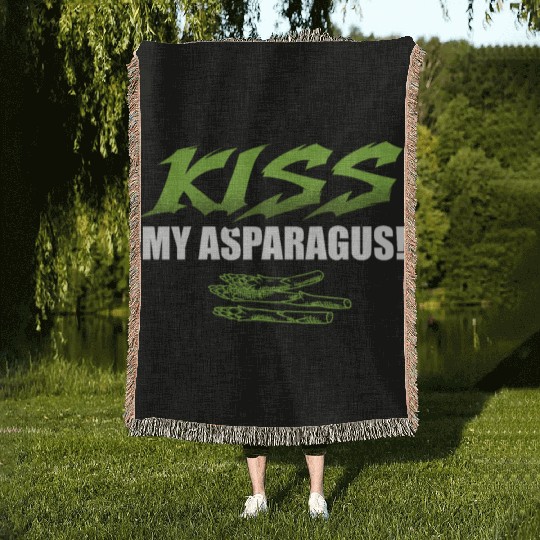 Kiss My Asparagus Lover Vegetarian Vegetable Vegan Woven Blankets