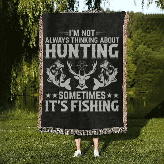 Deer Hunting Fish Fishing Trout Fishing Deer Hunte Woven Blankets