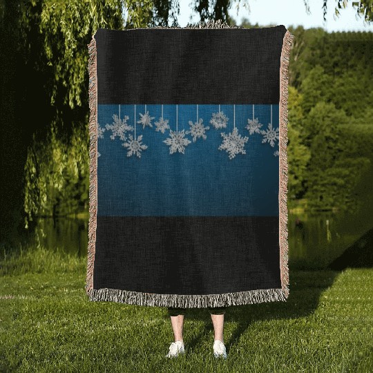 Elegant Hanging Snowflakes Navy Blue Woven Blankets