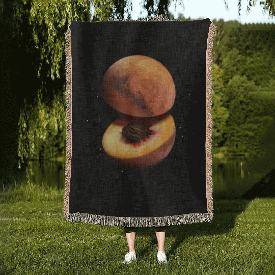 Funny Peach Mars Planet Woven Blankets