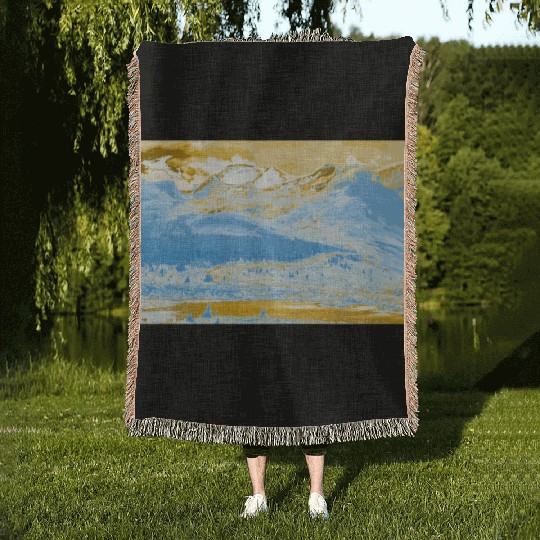 Golden Blue Mountain Lake Woven Blankets