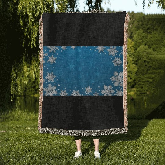 Winter Snowflakes Navy Blue Pattern Woven Blankets