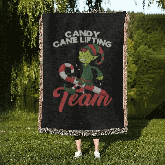 Candy Cane Candy Cane Lifting Team Elf Woven Blankets