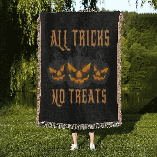 All Tricks No Treats Scary Pumpkin Woven Blankets