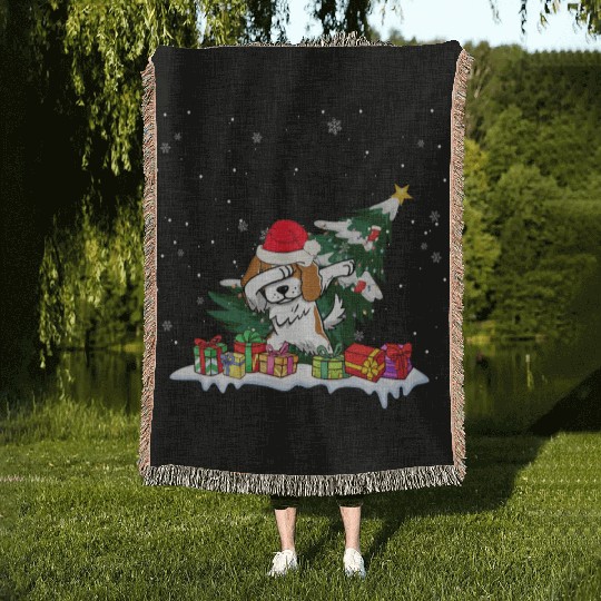 Saint Bernard Christmas Dabbing Santa Xmas Pajama Woven Blankets