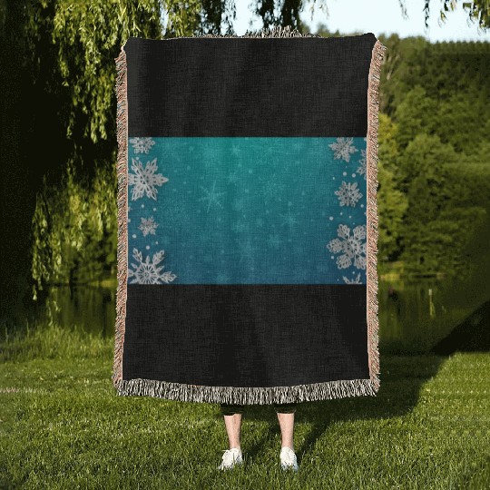 Winter Snowflakes Teal Pattern Woven Blankets