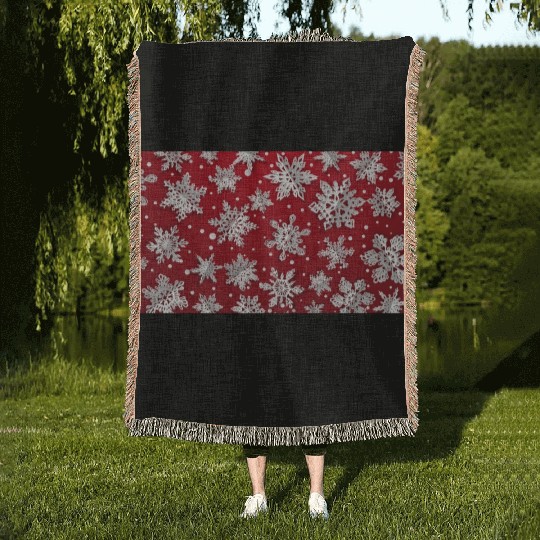 Modern Snowflakes Pattern Red Woven Blankets