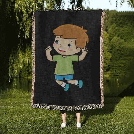 boy jumps school enrollment joy kindergarten boys Woven Blankets