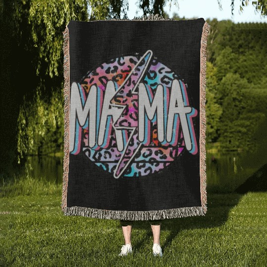 Mama Lightning Bolt Woven Blankets, Mama Woven Blankets, Leopard