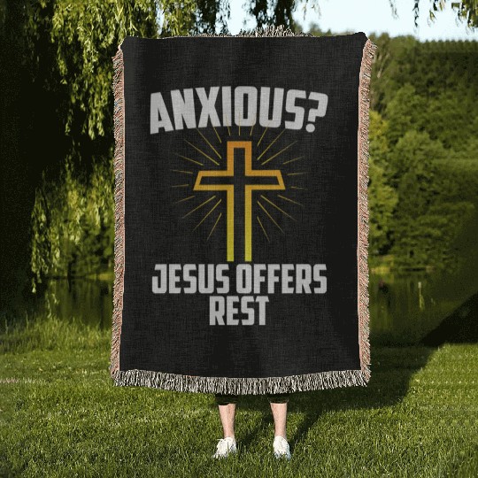 Anxious Jesus Offers Rest Christian Woven Blankets